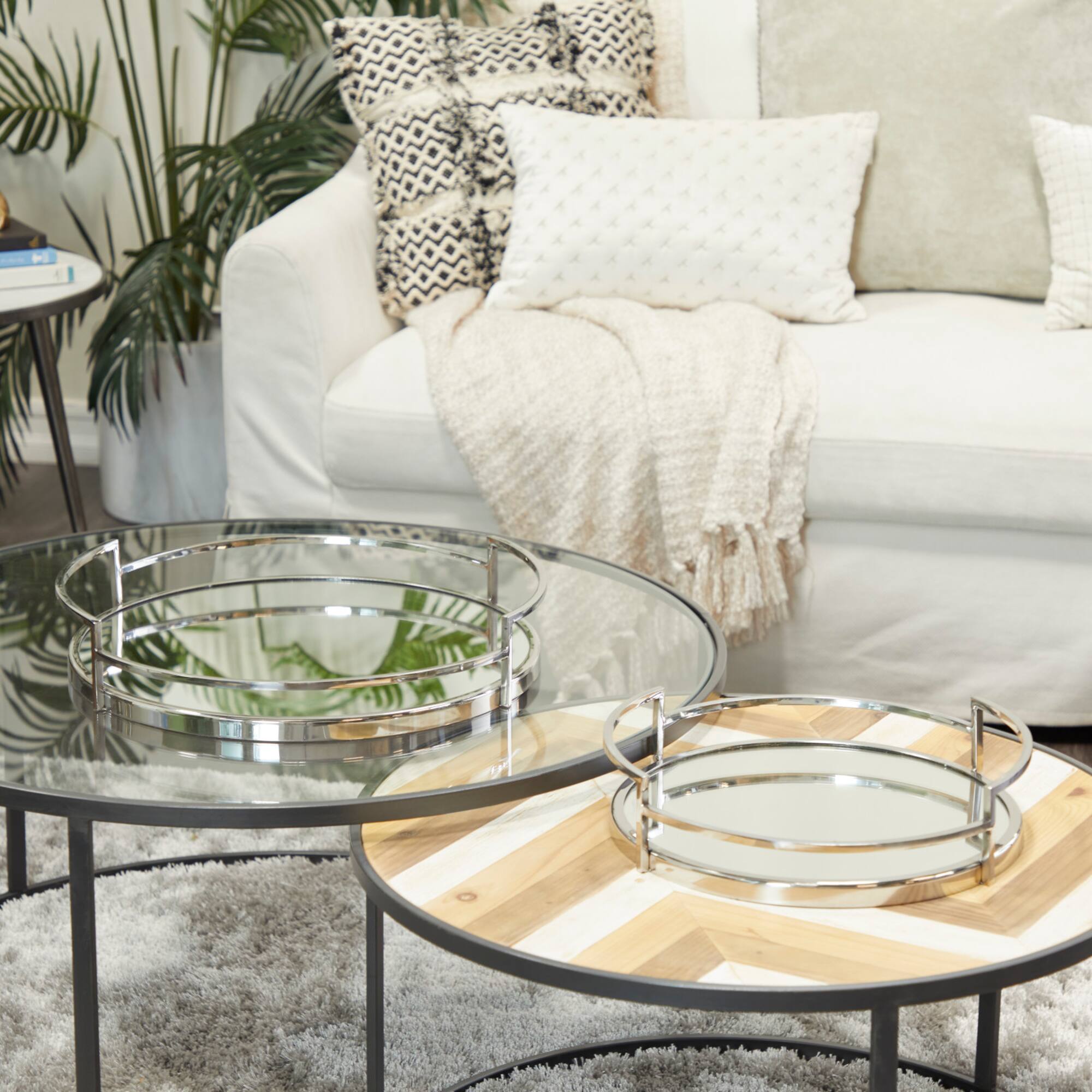 Silver Contemporary Tray, Set of 2" 19", 14"